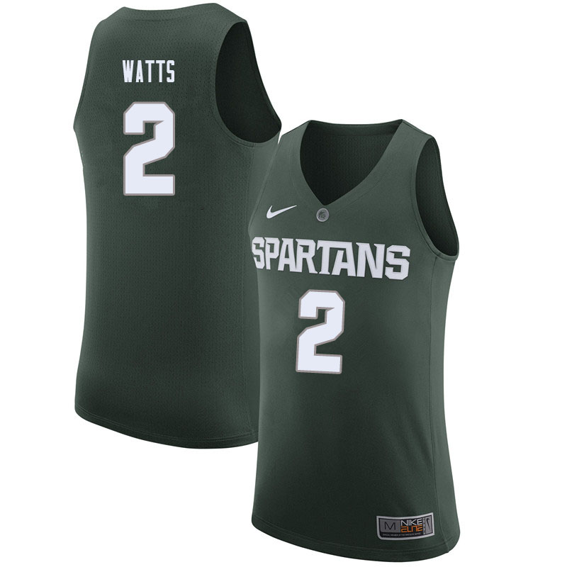 Men #2 Mark Watts Michigan State Spartans College Basketball Jerseys Sale-Green